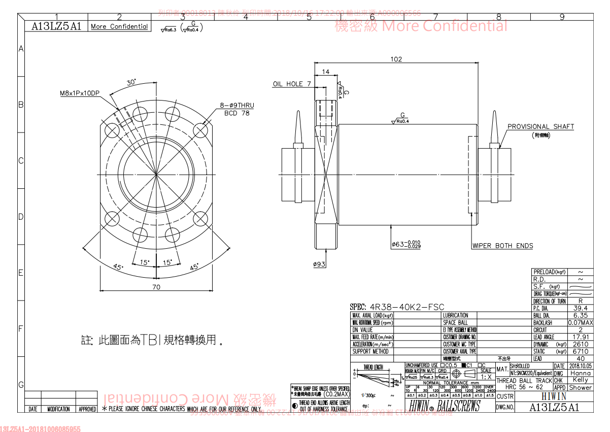 上銀滾珠絲桿4R38-40K2-FSC-0.05